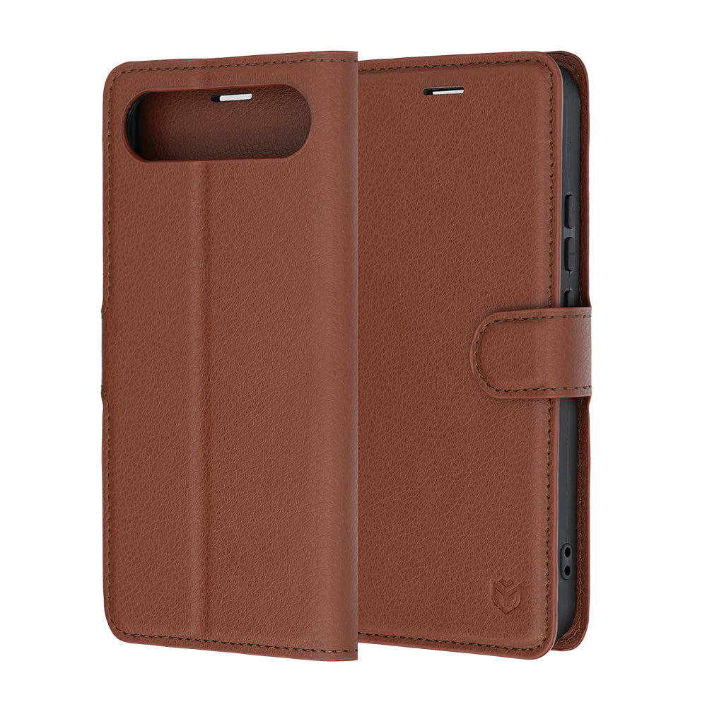 Case for Realme 16, Techsuit, Leather Folio, Brown