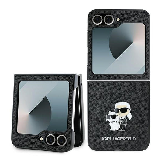 Θήκη για Samsung Galaxy Z Flip7 FE F761 / Z Flip6 F741, Karl Lagerfeld, Saffiano Karl & Choupette Metal, Μαύρη