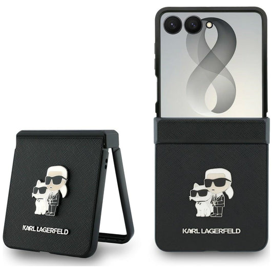 Θήκη για Samsung Galaxy Z Flip8 F776, Karl Lagerfeld, Saffiano Karl & Choupette Μεταλλικό Καρφίτσα, Μαύρο