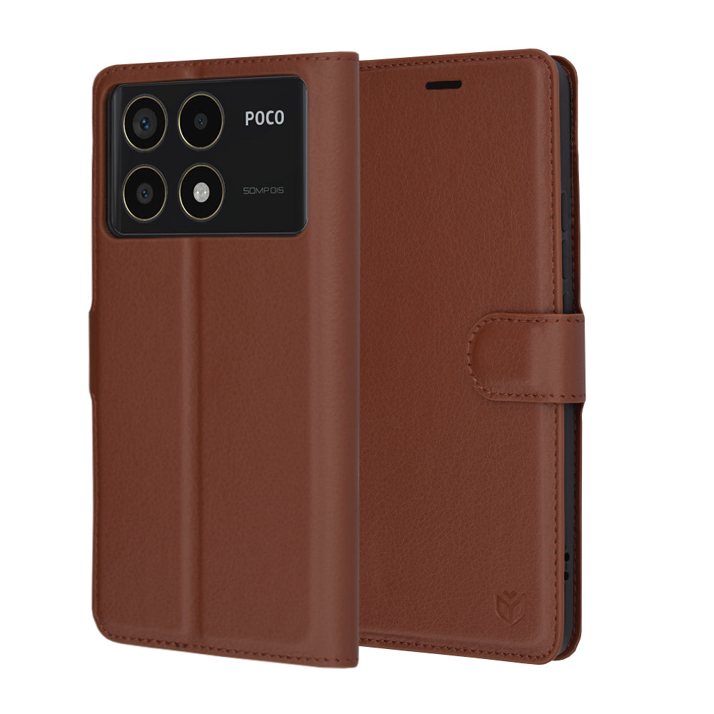 Case for Xiaomi Poco F6 Pro, Techsuit, Leather Folio, Brown