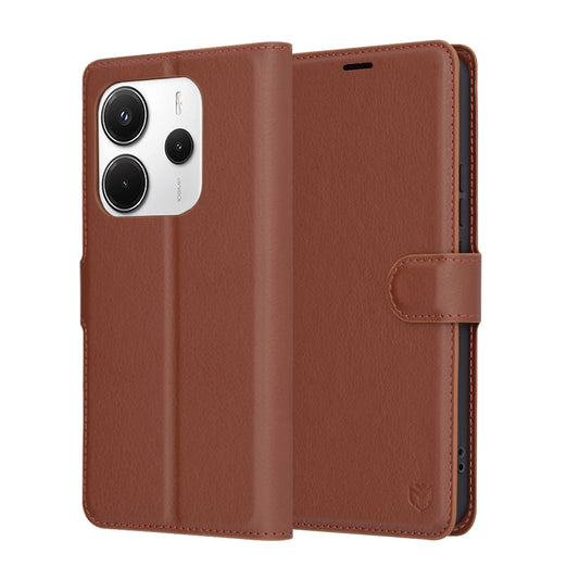 Θήκη για Xiaomi Redmi Note 14 4G (Περιφερειακή), Techsuit, Δερμάτινο Φύλλο, Καφέ