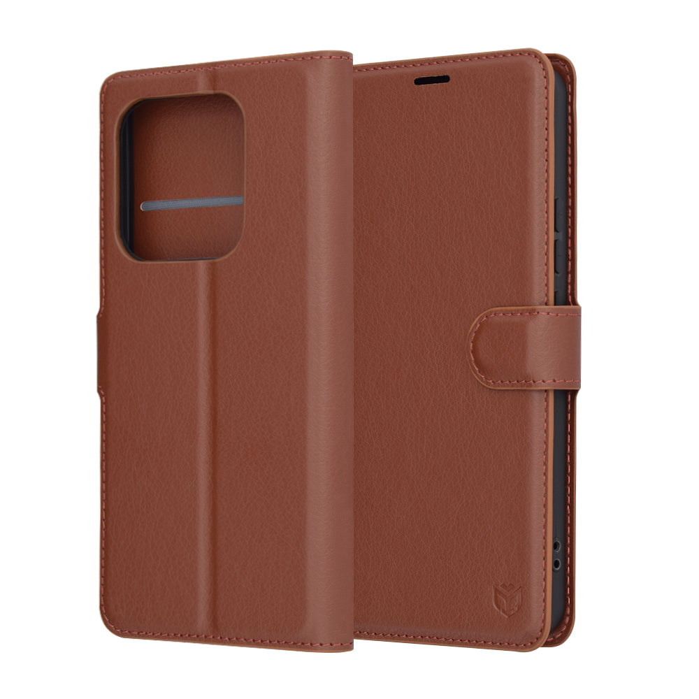Θήκη για Xiaomi Redmi Note 14 4G (Περιφερειακή), Techsuit, Δερμάτινο Φύλλο, Καφέ