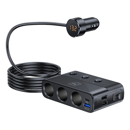 Φορτιστής Αυτοκινήτου 3MK Power Splitter, 120W, 3A, 3 x USB-A - 1 x USB-C - 3 x Επέκταση Αναπτήρα, Μαύρο
