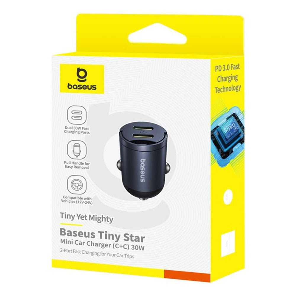 Φορτιστής Αυτοκινήτου Baseus Tiny Star, 30W, 3A, 2 x USB-C, Μαύρος C00035001121-03