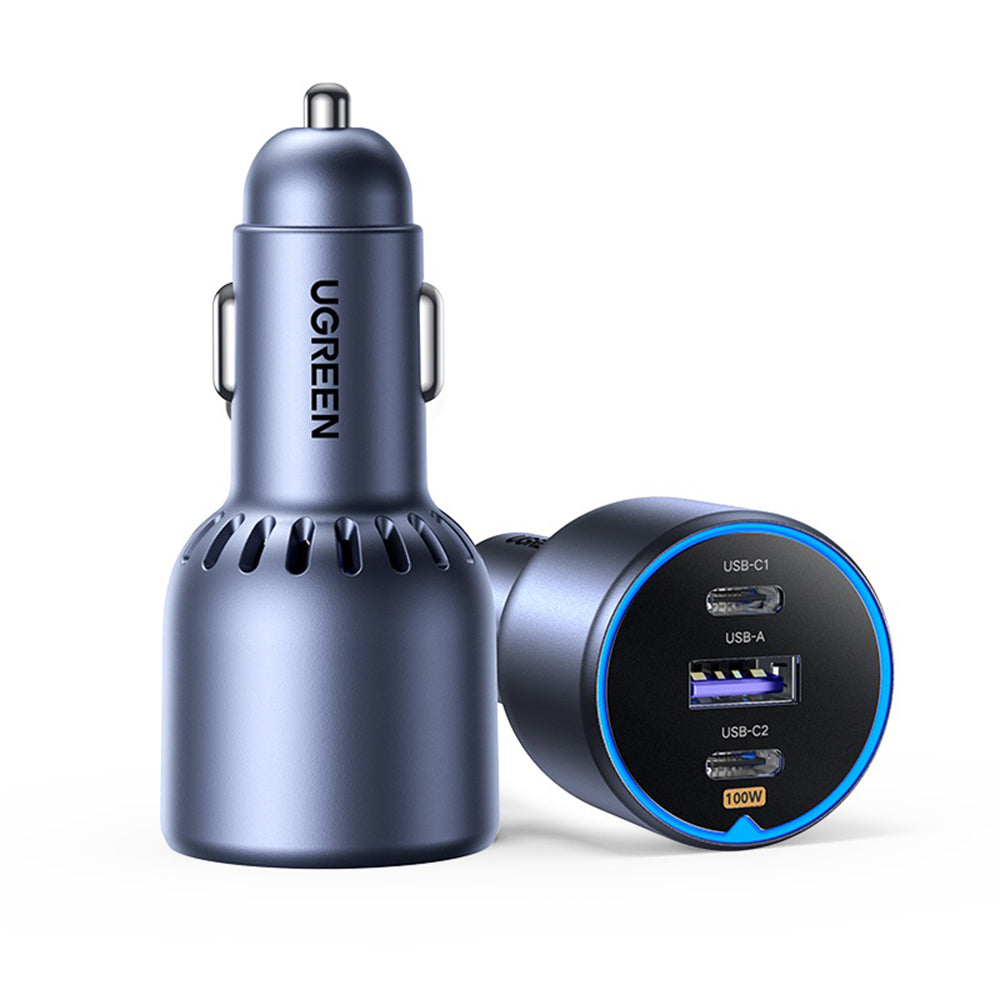 UGREEN EC705 Car Charger with USB-C Cable, 130W, 5A, 1 x USB-A - 2 x USB-C, Gray