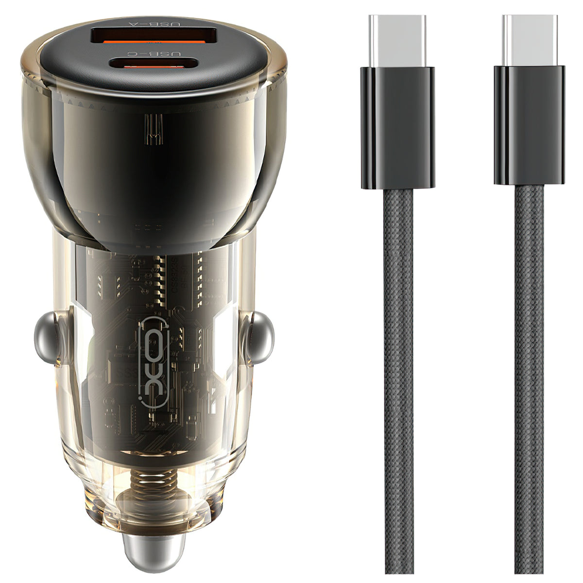 Car Charger with USB-C Cable XO Design CC60, 60W, 3A, 1 x USB-A - 1 x USB-C, Black