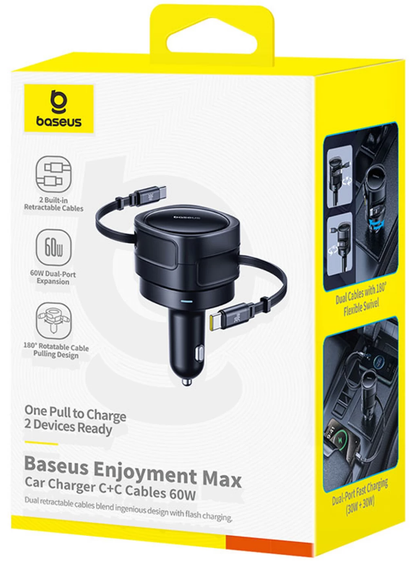 Φορτιστής Αυτοκινήτου με Καλώδιο USB-C Baseus Enjoyment Max, 60W, 3A, Μαύρο C00035507121-01