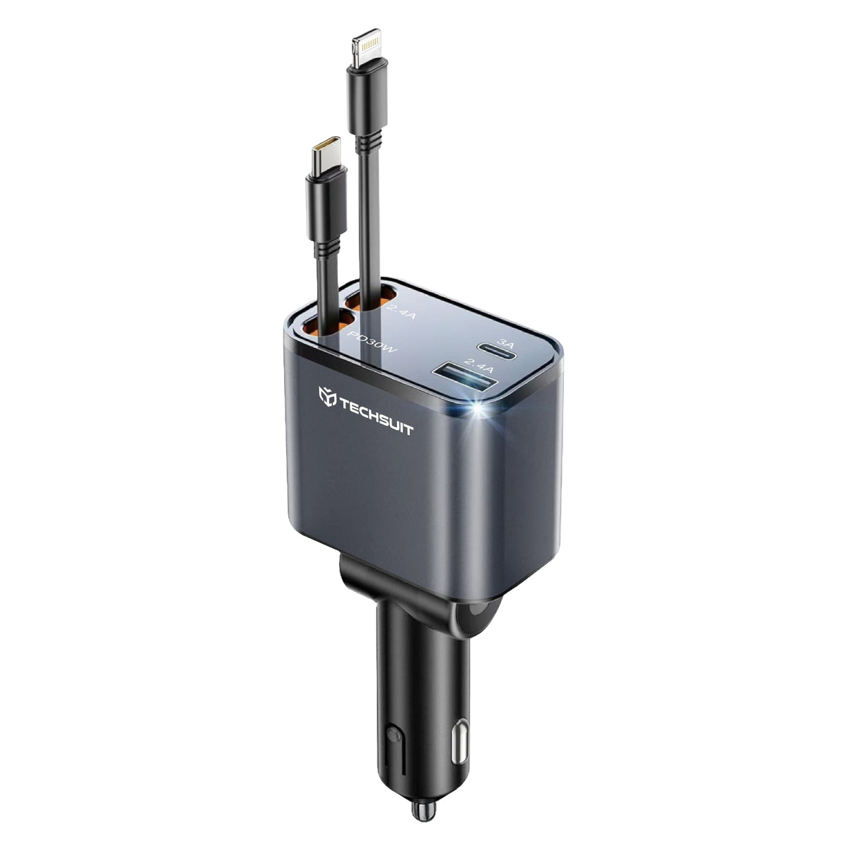 Φορτιστής Αυτοκινήτου με Καλώδιο USB-C / Lightning Techsuit C1 NanoVoltX, 69W, 3A, 1 x USB-A - 1 x USB-C, Γκρι