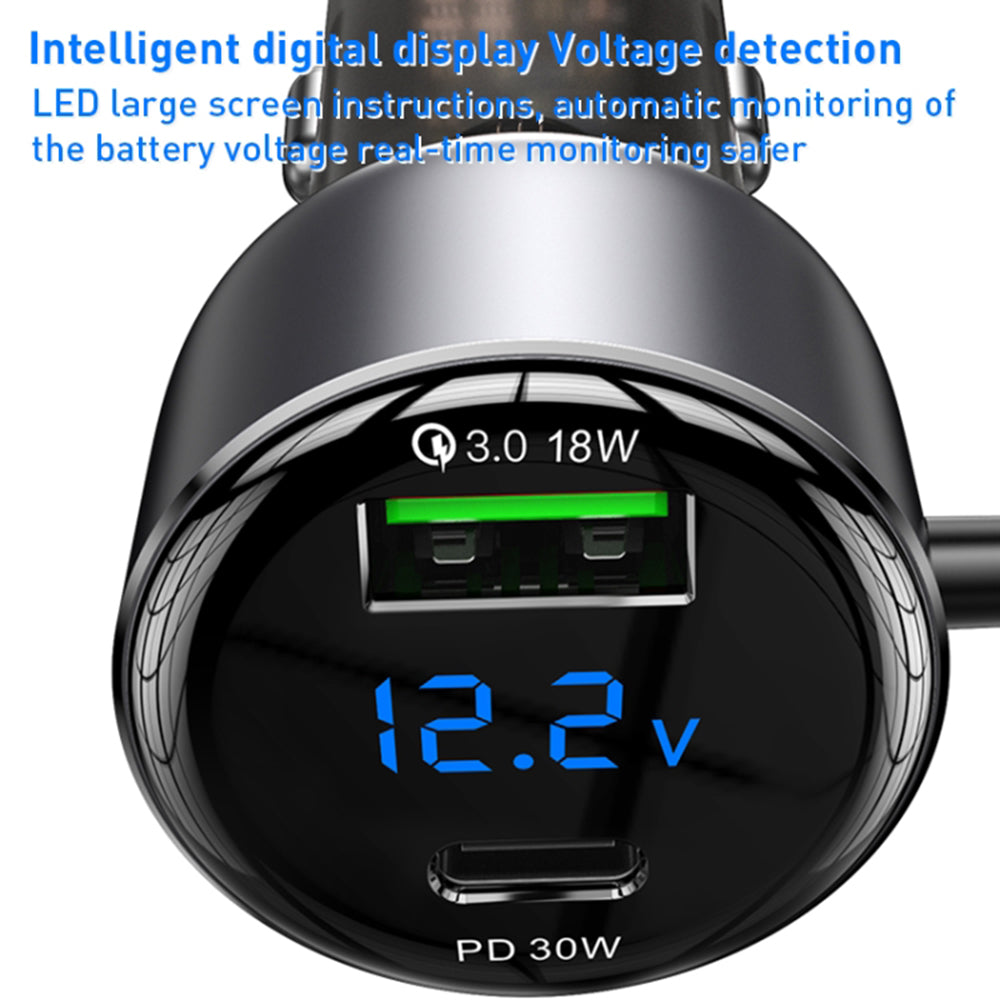Φορτιστής Αυτοκινήτου με Καλώδιο USB-C / Lightning Yesido Y58 Display, 60W, 3A, 1 x USB-A - 1 x USB-C, Γκρι