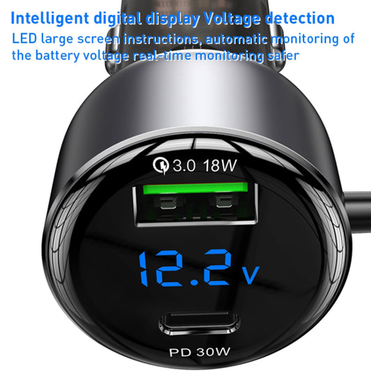 Φορτιστής Αυτοκινήτου με Καλώδιο USB-C / Lightning Yesido Y58 Display, 60W, 3A, 1 x USB-A - 1 x USB-C, Γκρι