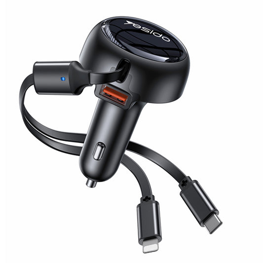 Φορτιστής Αυτοκινήτου με Καλώδιο USB-C / Lightning Yesido Y61, 53W, 3A, 1 x USB-A, Μαύρο