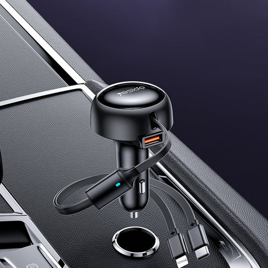 Φορτιστής Αυτοκινήτου με Καλώδιο USB-C / Lightning Yesido Y61, 53W, 3A, 1 x USB-A, Μαύρο