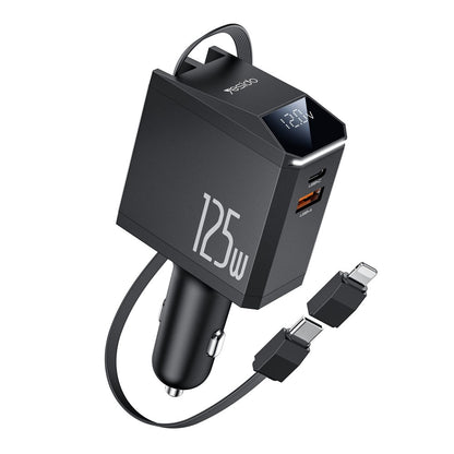 Φορτιστής Αυτοκινήτου με Καλώδιο USB-C / Lightning Yesido Y71 Display, 125W, 3A, 1 x USB-A - 1 x USB-C, Μαύρο