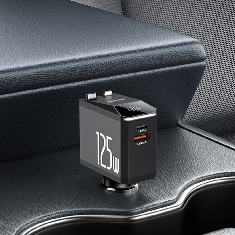 Φορτιστής Αυτοκινήτου με Καλώδιο USB-C / Lightning Yesido Y71 Display, 125W, 3A, 1 x USB-A - 1 x USB-C, Μαύρο
