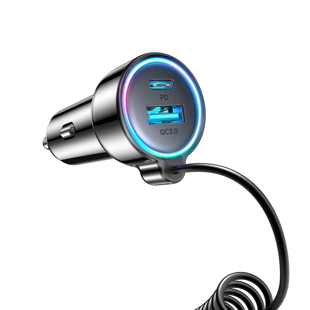 USB-C Wired Car Charger Joyroom JR-CL07, 90W, 3A, 1 x USB-A - 1 x USB-C, Black