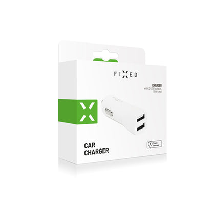 Fixed Auto Charger, 15.5W, 3A, 2 x USB-A, White