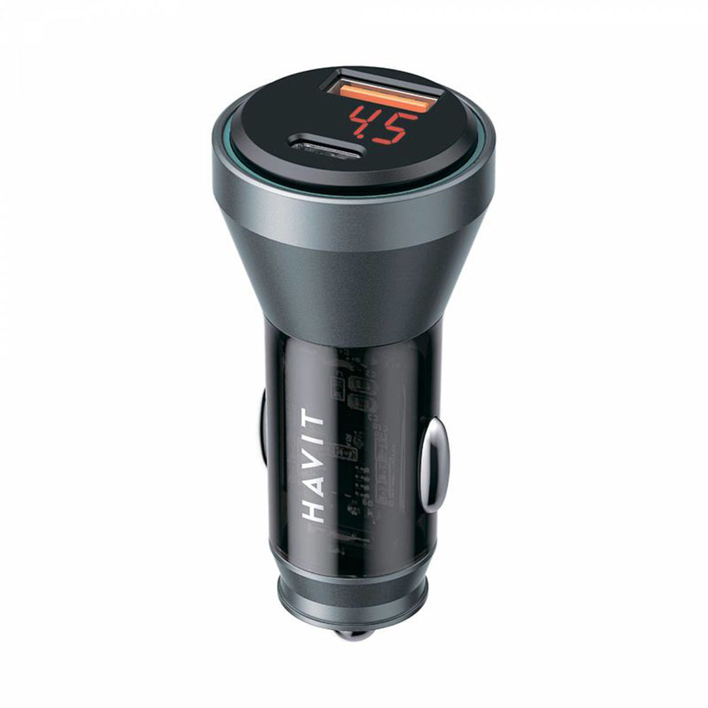 HAVIT CC2017 Car Charger, 45W, 3A, 1 x USB-A - 1 x USB-C, Black Blue