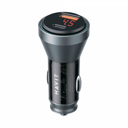 HAVIT CC2017 Car Charger, 45W, 3A, 1 x USB-A - 1 x USB-C, Black Blue