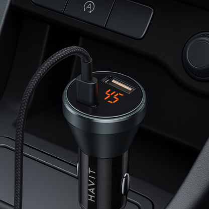 HAVIT CC2017 Car Charger, 45W, 3A, 1 x USB-A - 1 x USB-C, Black Blue