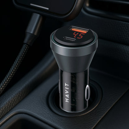 HAVIT CC2017 Car Charger, 45W, 3A, 1 x USB-A - 1 x USB-C, Black Blue