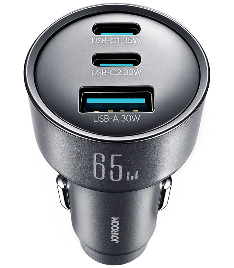 Φορτιστής Αυτοκινήτου Joyroom JR-CCN19, 65W, 1 x USB-A - 2 x USB-C, Γκρι