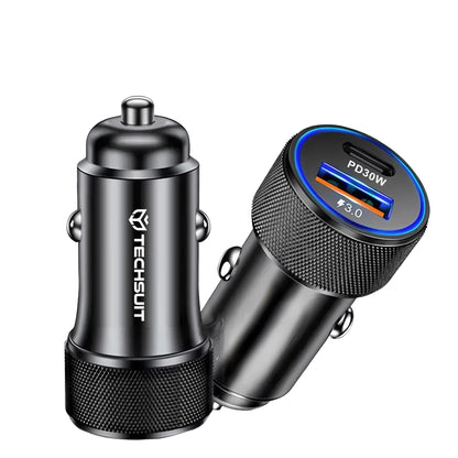 Φορτιστής Αυτοκινήτου Techsuit C2 VoltDuo, 30W, 3A, 1 x USB-A - 1 x USB-C, Μαύρο
