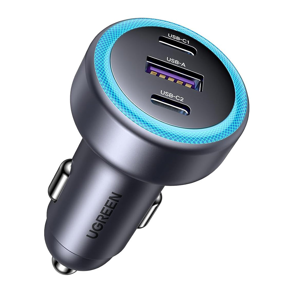UGREEN EC307 Car Charger, 30W, 3A, 1 x USB-A - 2 x USB-C, Gray