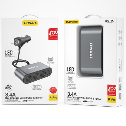 Επέκταση Αναπτήρα Dudao R1 Pro, 3 Εξόδους, 2 x USB-A, Οθόνη