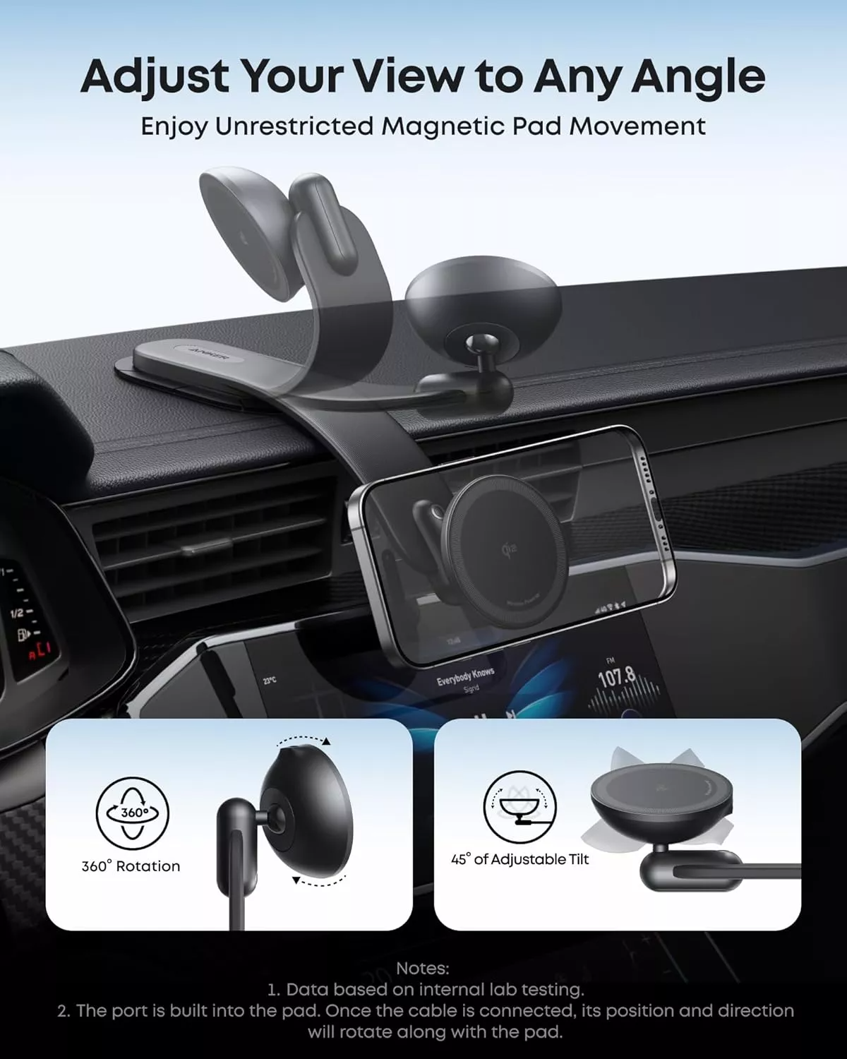 Anker Nano Wireless Car Charger, 15W, 1.67A, Black B2216H11