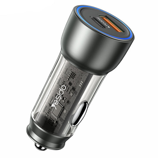 Φορτιστής Αυτοκινήτου Yesido Y49, 30W, 3A, 1 x USB-A - 1 x USB-C, Γκρι