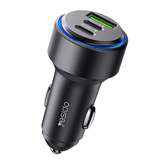 Φορτιστής Αυτοκινήτου Yesido Y50, 60W, 3A, 1 x USB-A - 2 x USB-C, Μαύρο