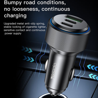 Φορτιστής Αυτοκινήτου Yesido Y50, 60W, 3A, 1 x USB-A - 2 x USB-C, Μαύρο