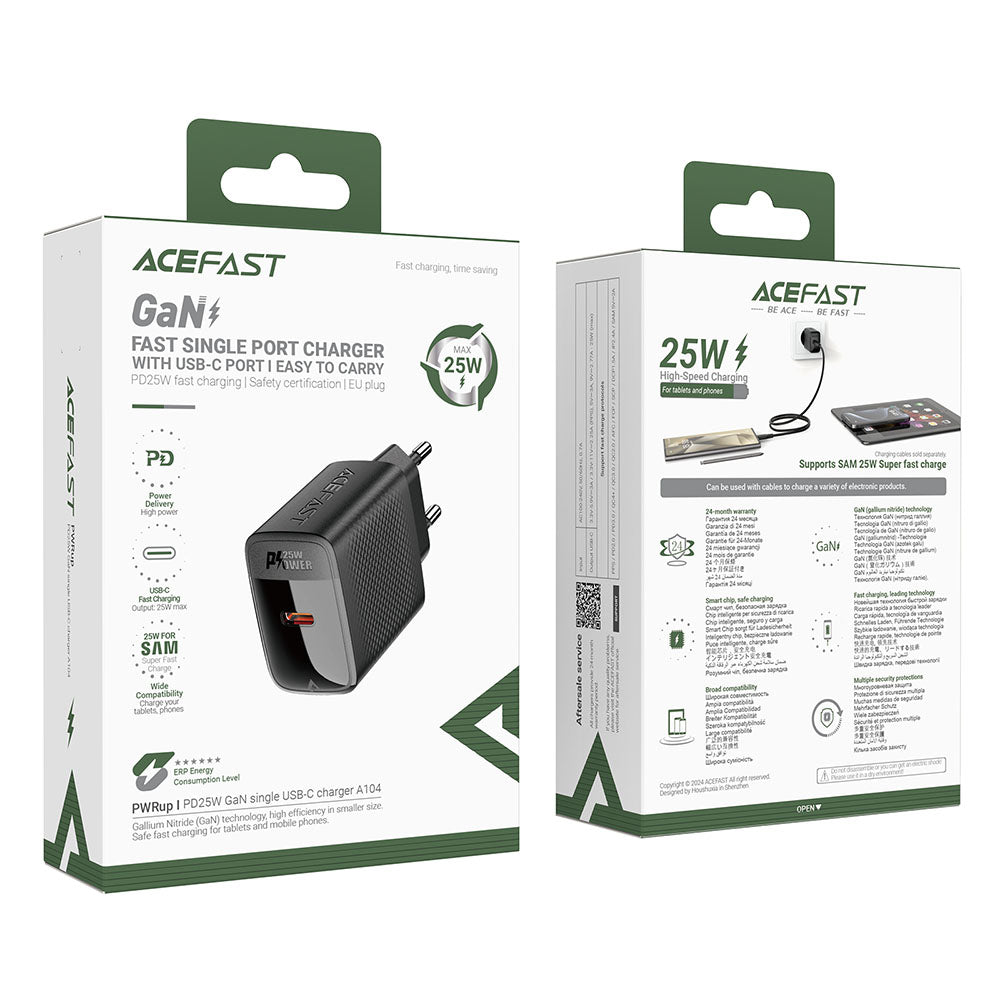 Φορτιστής Δικτύου Acefast A104, 25W, 3A, 1 x USB-C, Μαύρος
