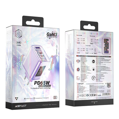 Φορτιστής Δικτύου Acefast A45 Exploration, 65W, 3.25A, 1 x USB-A - 2 x USB-C, Μωβ