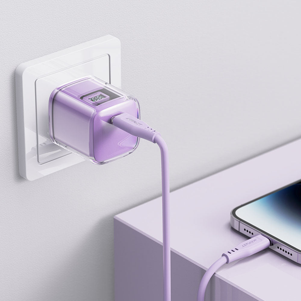Φορτιστής Δικτύου Acefast A53 Sparkling Display, 30W, 3A, 1 x USB-C, Μωβ