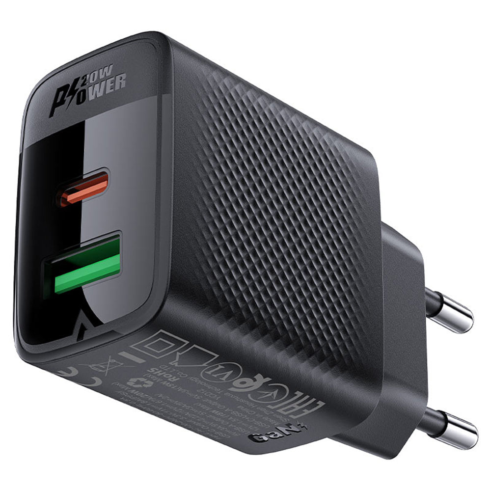 Φορτιστής Δικτύου Acefast A78, 20W, 3A, 1 x USB-A - 1 x USB-C, Μαύρο