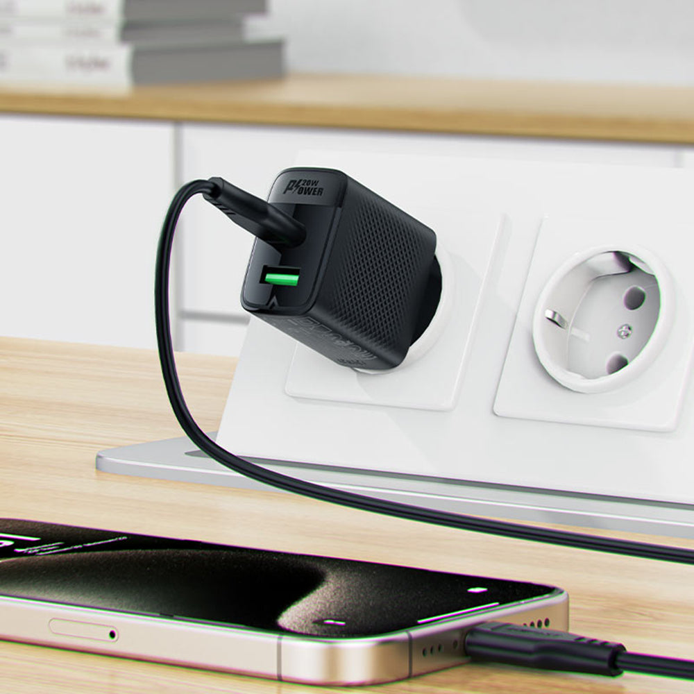 Φορτιστής Δικτύου Acefast A78, 20W, 3A, 1 x USB-A - 1 x USB-C, Μαύρο
