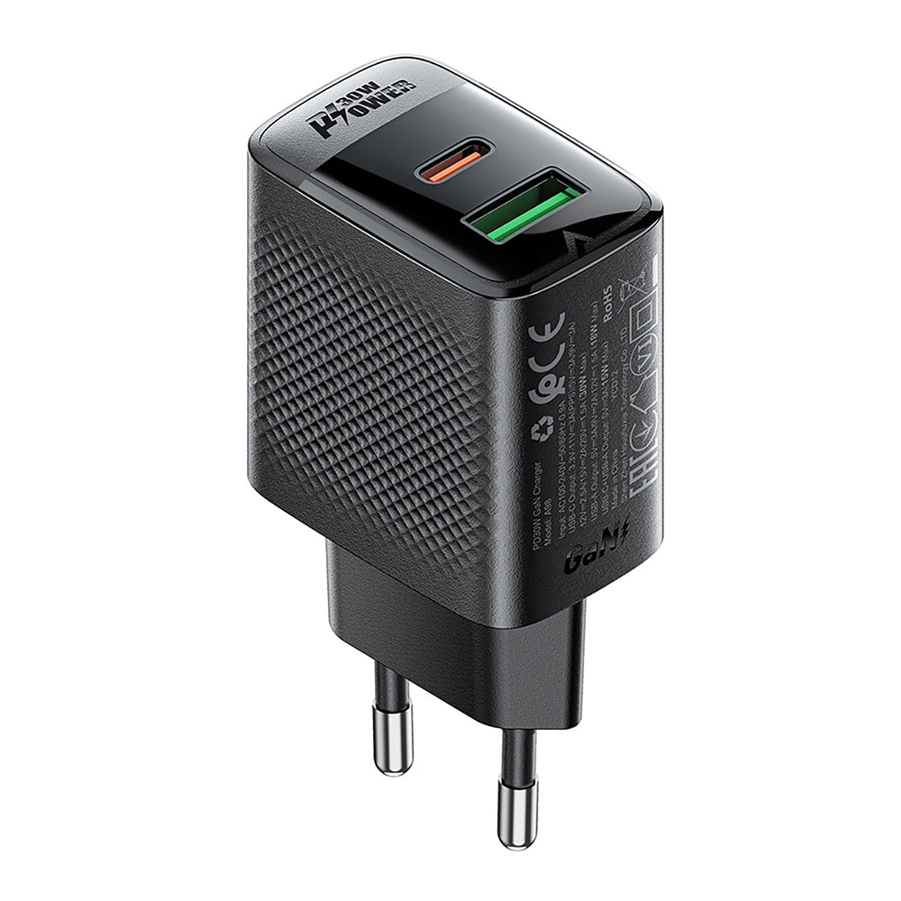 Φορτιστής Δικτύου Acefast A98, 30W, 3A, 1 x USB-A - 1 x USB-C, Μαύρο