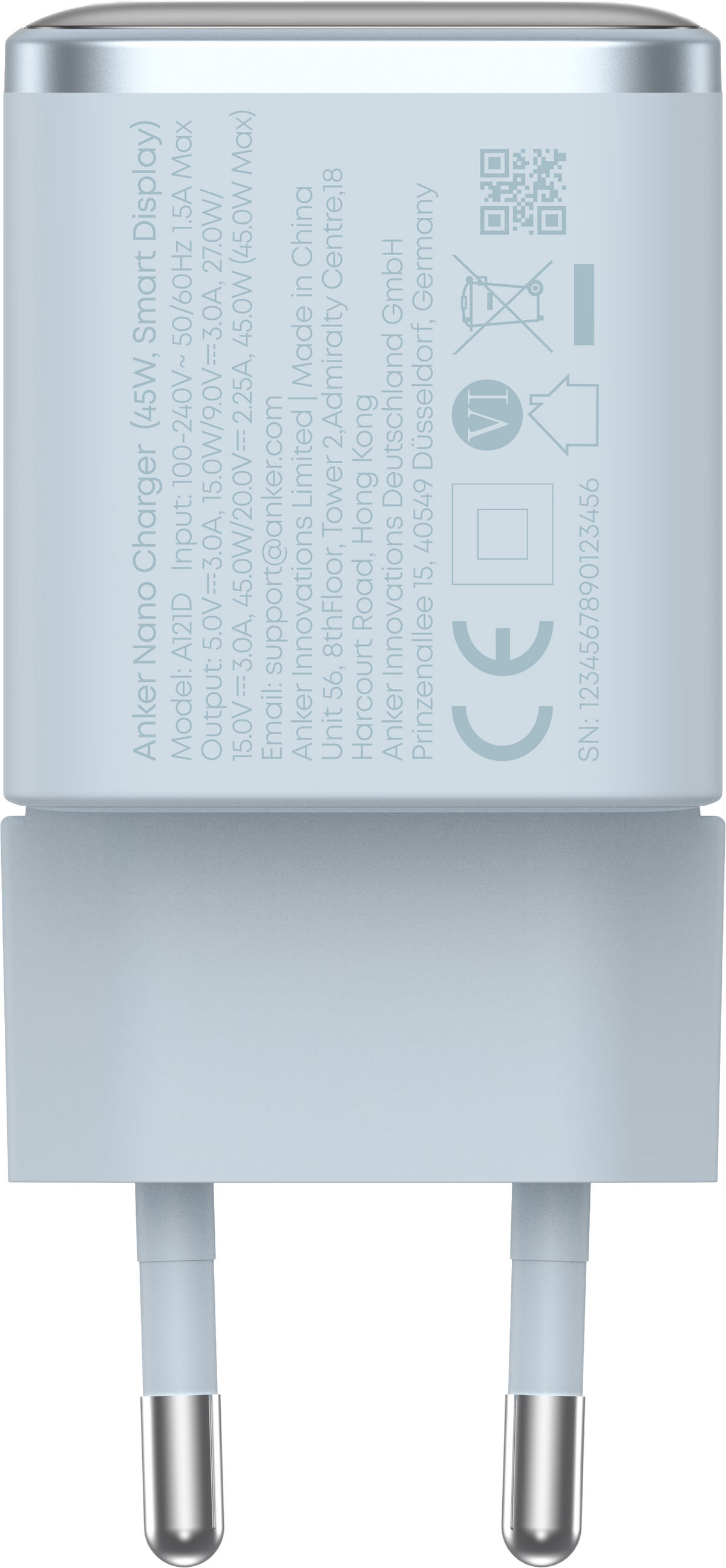Anker Nano Display Wall Charger, 45W, 3A, 1 x USB-C, Blue A121DG31