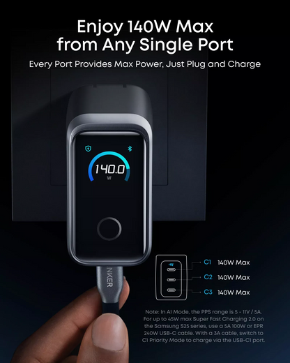 Anker Prime Network Charger, 160W, 5.36A, 3 x USB-C, Gray A2687341