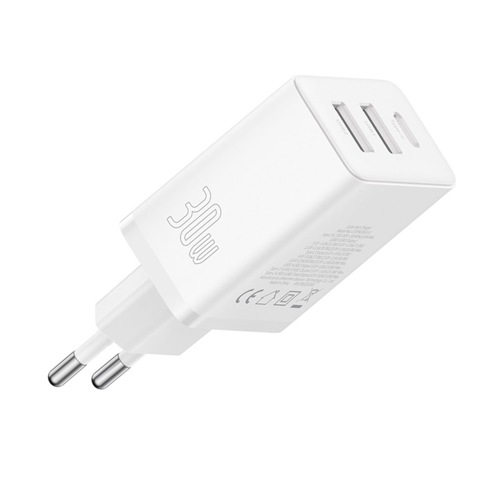 Φορτιστής Δικτύου Baseus Cube, 30W, 3A, 2 x USB-A - 1 x USB-C, Λευκό P10111402213-00