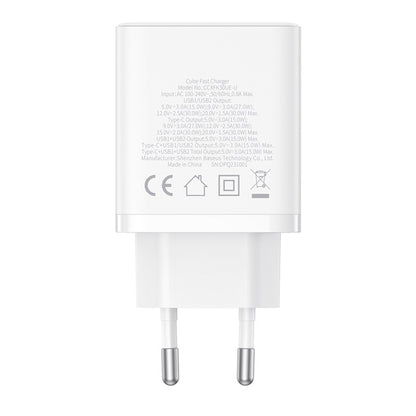 Φορτιστής Δικτύου Baseus Cube, 30W, 3A, 2 x USB-A - 1 x USB-C, Λευκό P10111402213-00