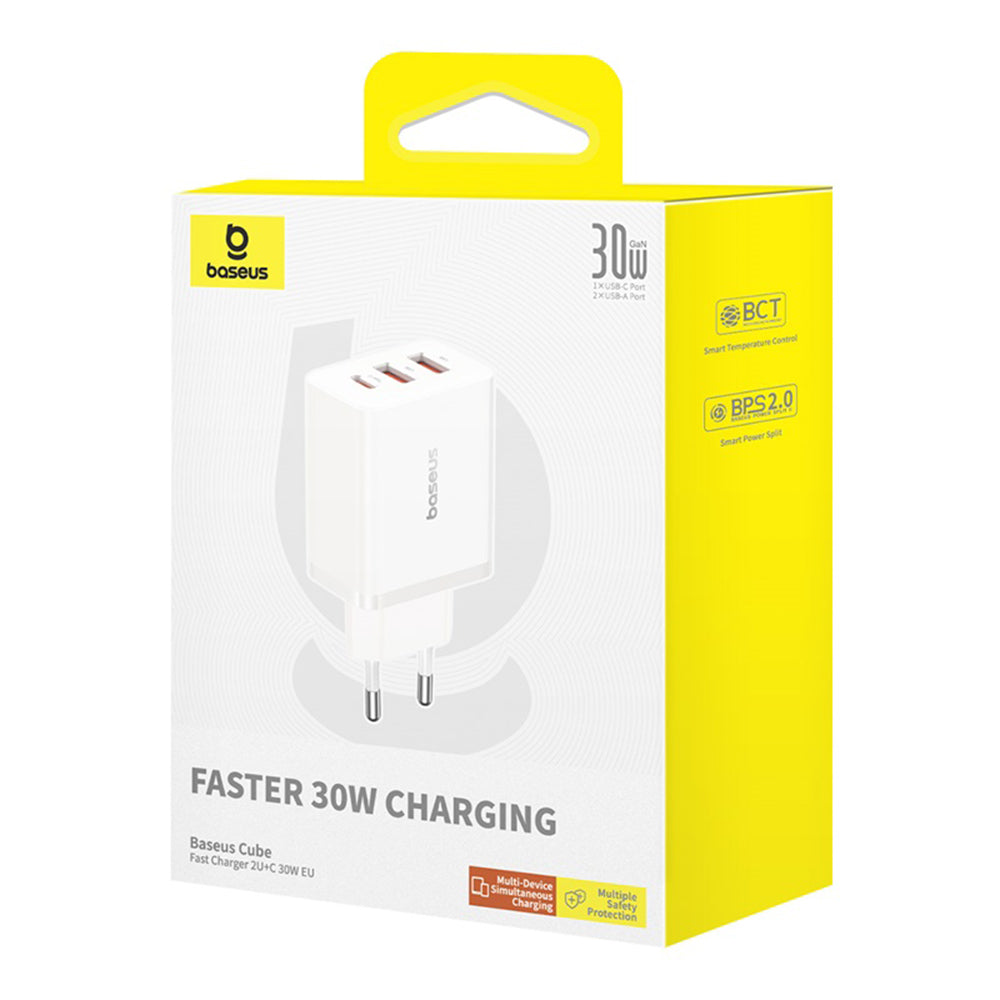 Φορτιστής Δικτύου Baseus Cube, 30W, 3A, 2 x USB-A - 1 x USB-C, Λευκό P10111402213-00