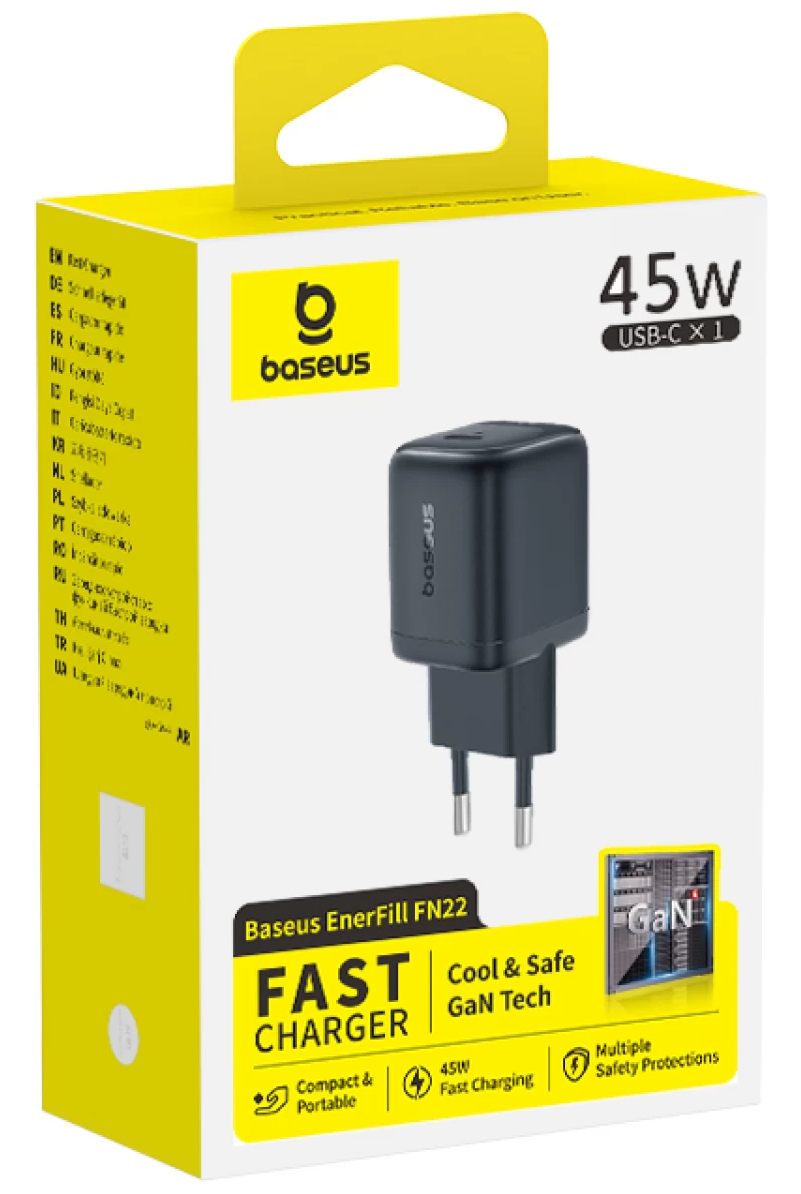 Φορτιστής Δικτύου Baseus EnerFill FN22, 45W, 3A, 1 x USB-C, Μαύρο E0123300