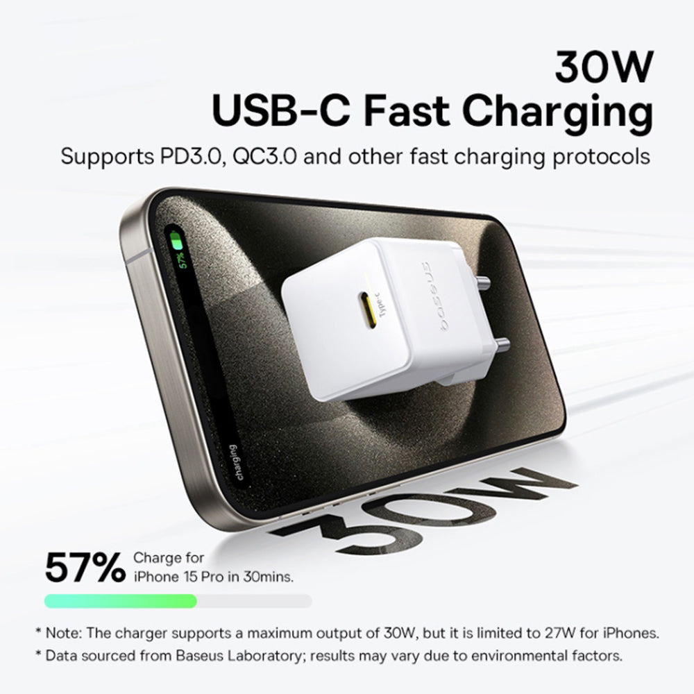 Φορτιστής Δικτύου Baseus Palm, 30W, 3A, 1 x USB-C, Λευκό P10111605213-00
