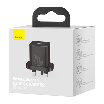 Baseus Super Si Wall Charger, 20W, 3A, 1 x USB-C, UK, Black CCSUP-K01