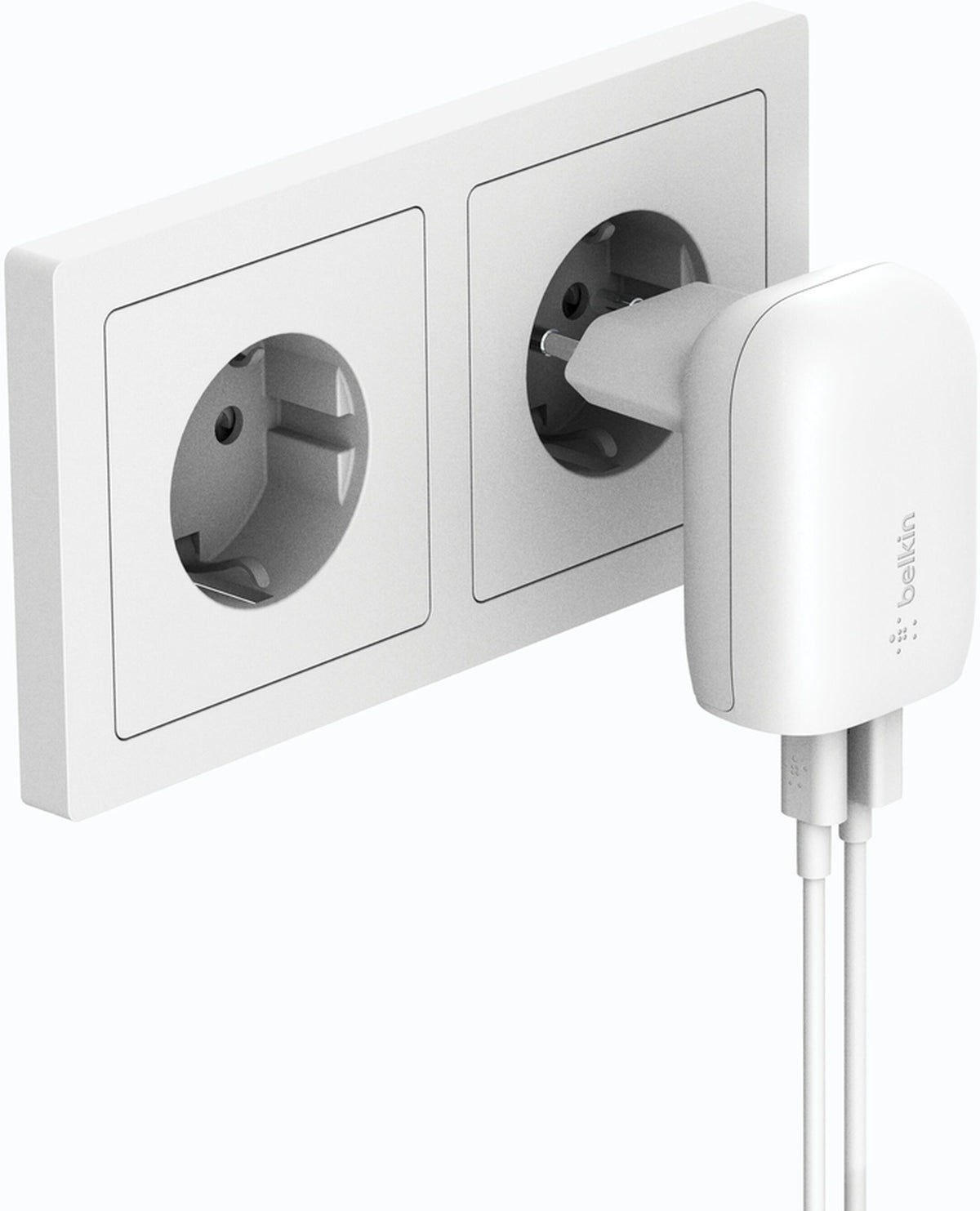 Belkin BoostCharge Dual Wall Charger, 37W, 3A, 1 x USB-A - x USB-C, White WCB007vfWH