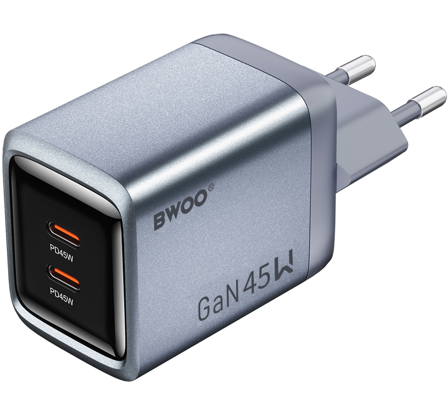 Φορτιστής Δικτύου BWOO BO-CDA239, 45W, 3A, 2 x USB-C, Γκρι