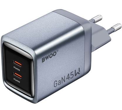 Φορτιστής Δικτύου BWOO BO-CDA239, 45W, 3A, 2 x USB-C, Γκρι