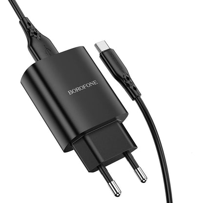 Φορτιστής Δικτύου με Καλώδιο USB-C Borofone BN1, 10W, 2.1A, 1 x USB-A, Μαύρο